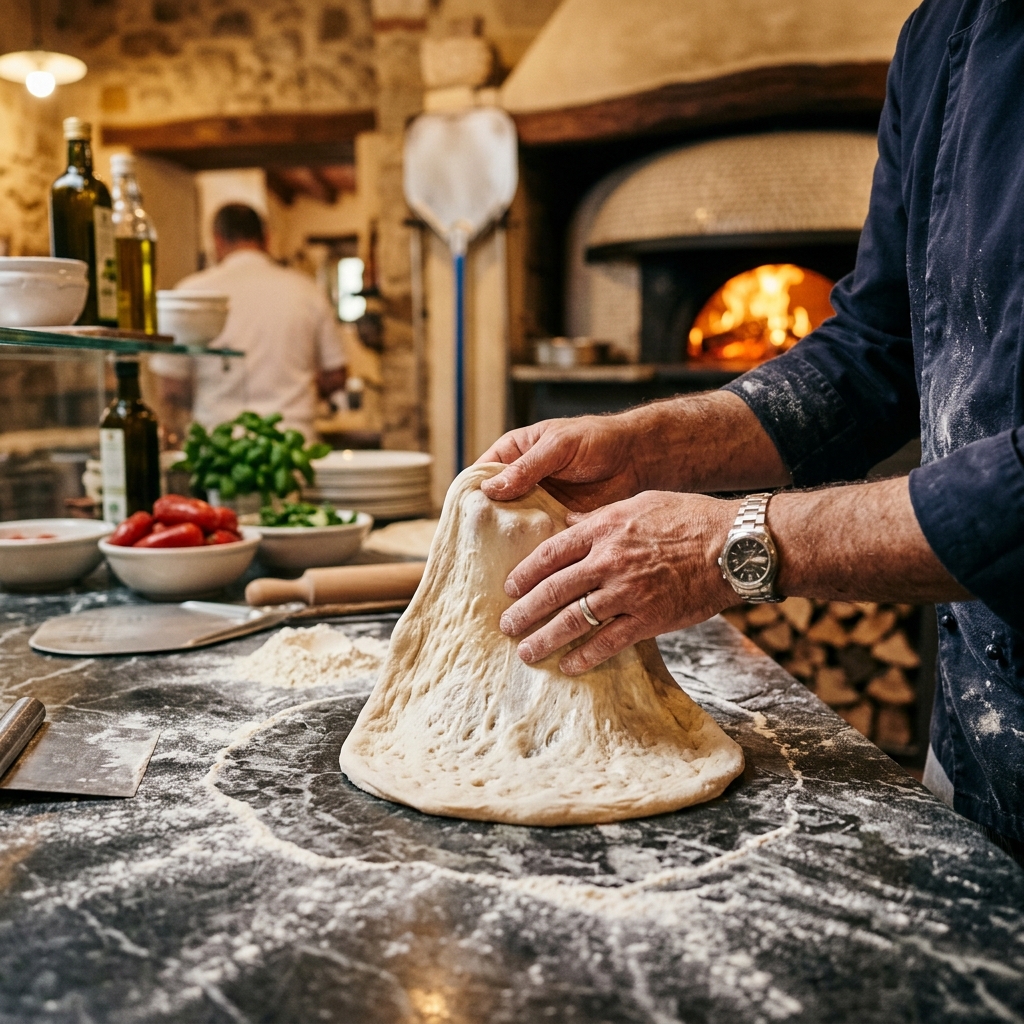 Pizzaiolo preparando massa artesanal